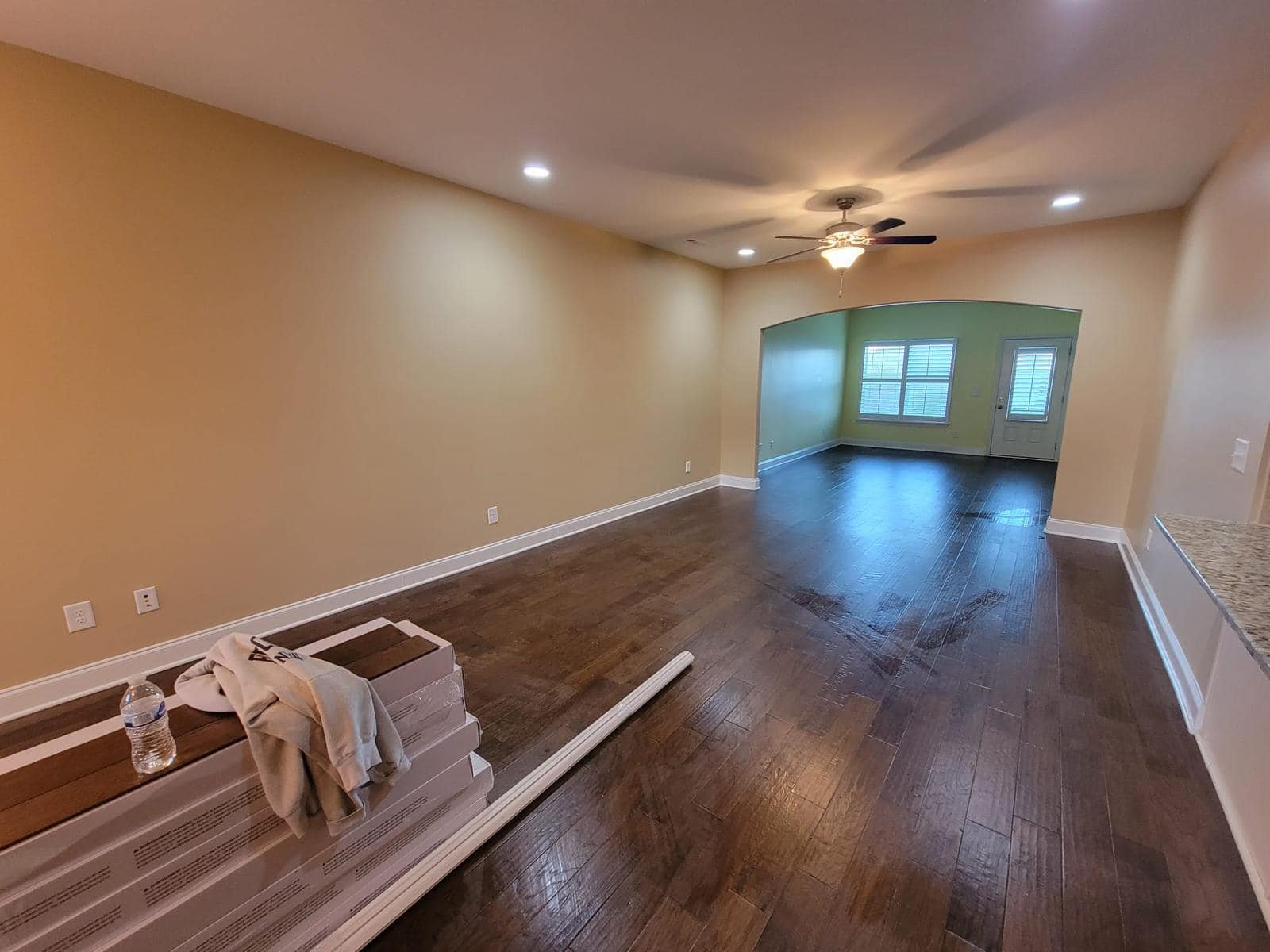 Finished remodeled living room with hardwood floors