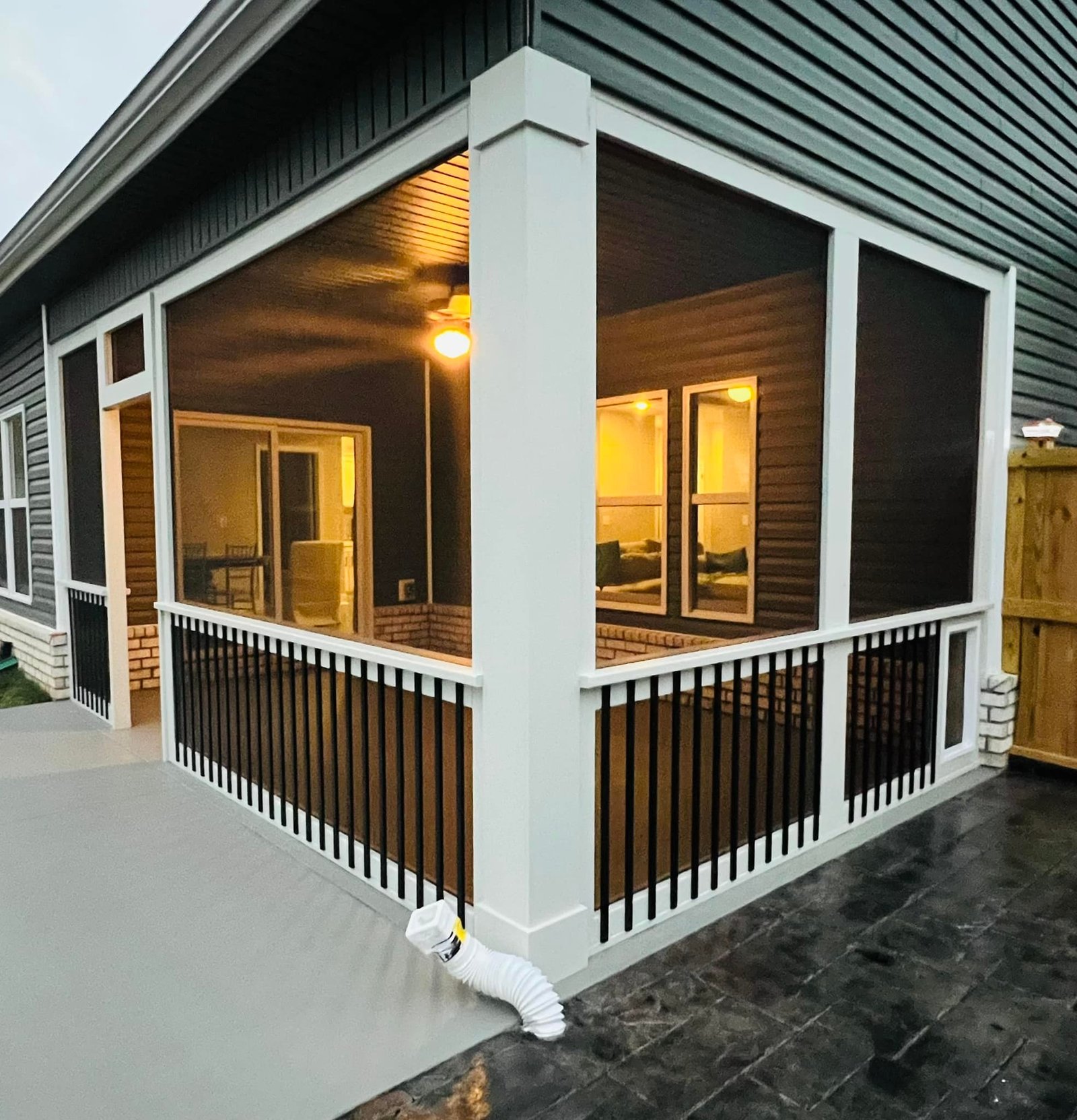 Screened porch remodel with stamped concrete floor